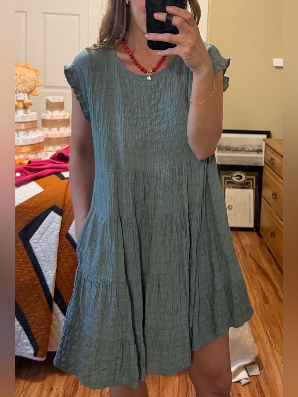 Knox Rose Sage Crinkle Short Sleeve Dress
